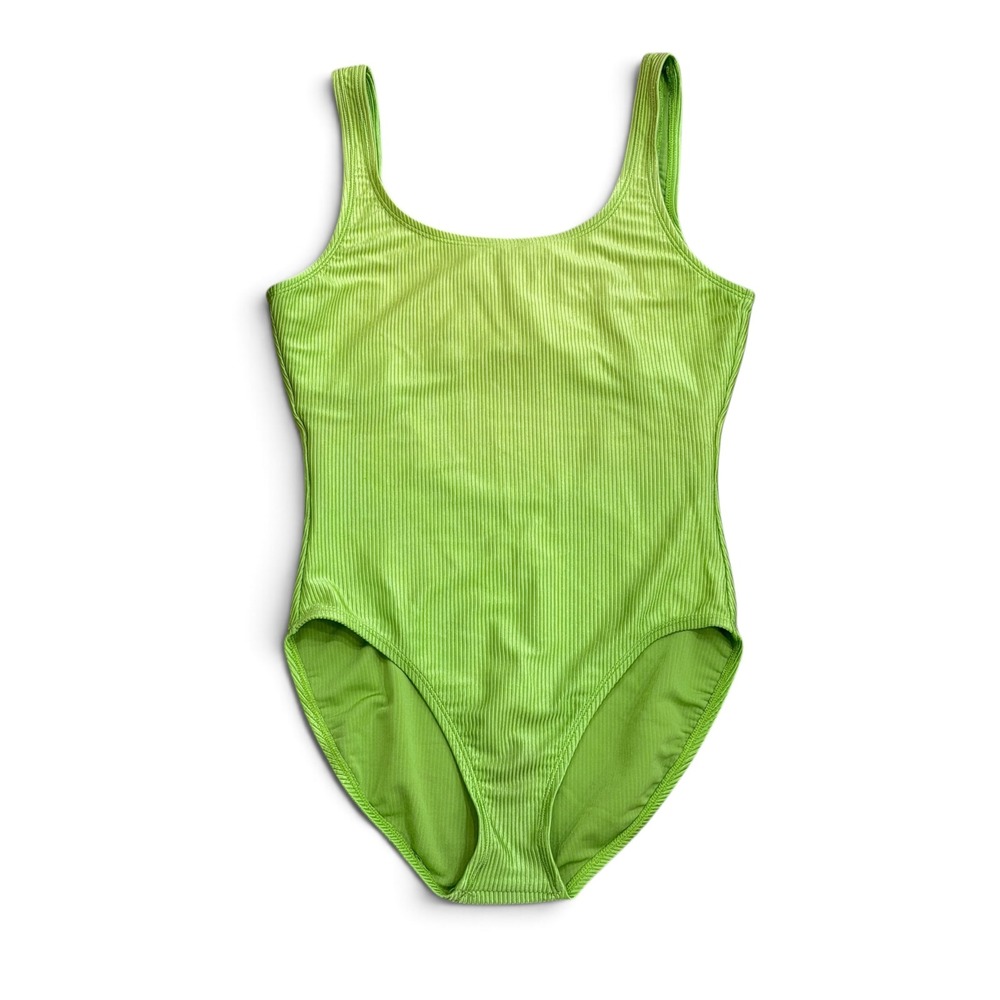 Vintage Catalina Lime Green Ribbed One Piece Swimsuit Scoop Back Women's 1X